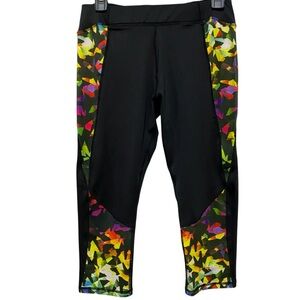 ICYZONE Capri Leggings Vibrant Black and Multicolor Women's Size Medium Athletic